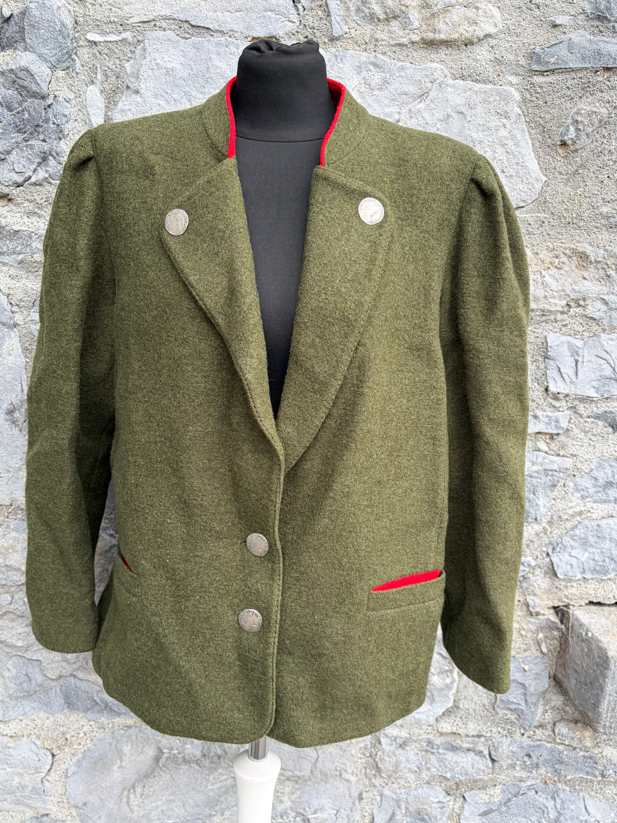 Olive green loden wool trachten jacket uk 14-16