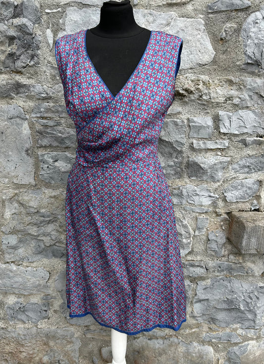 80s geometric pattern blue&red dress uk 10