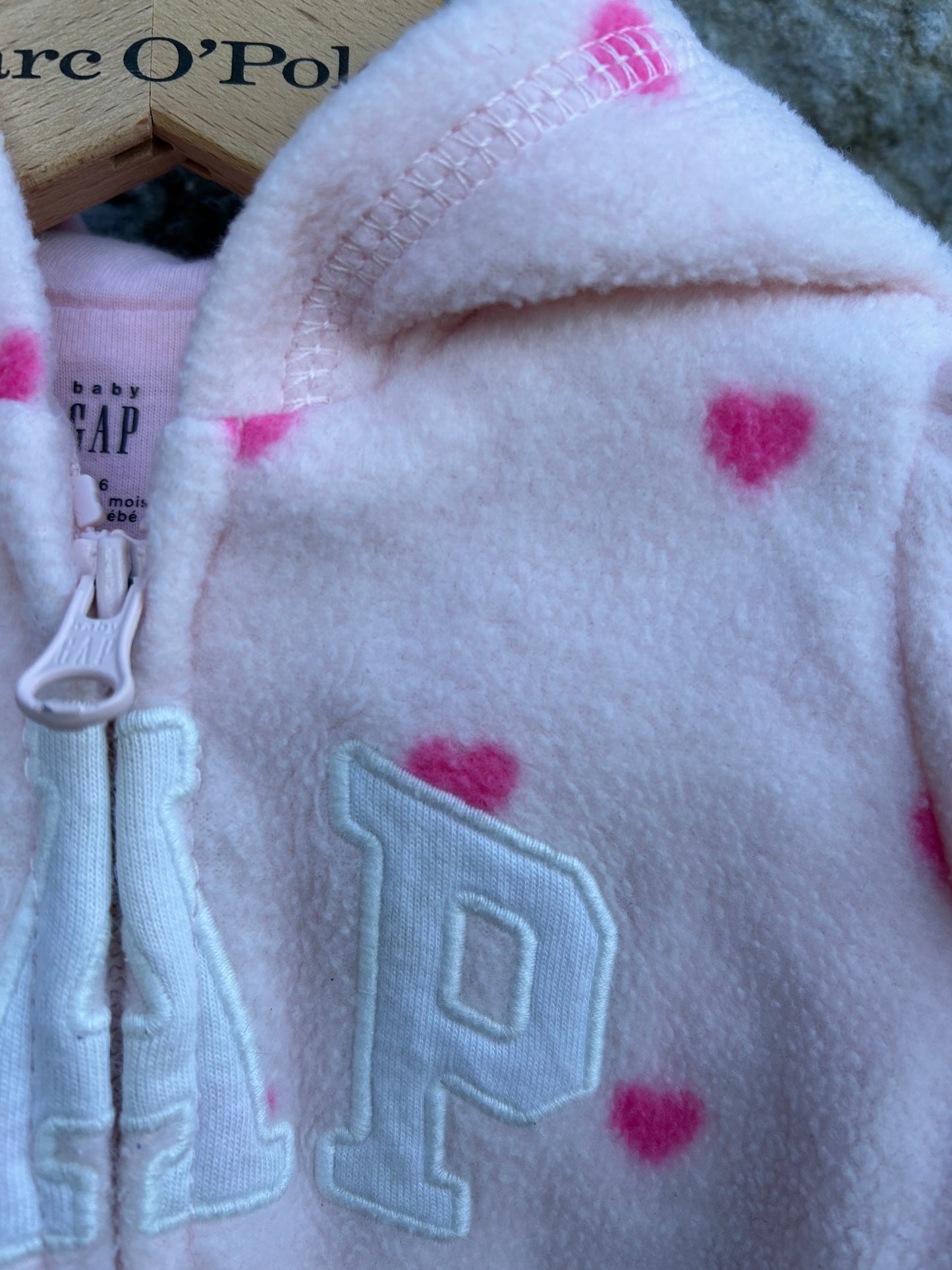 Pink hearts fleece hoodie  3-6m (62-68cm)