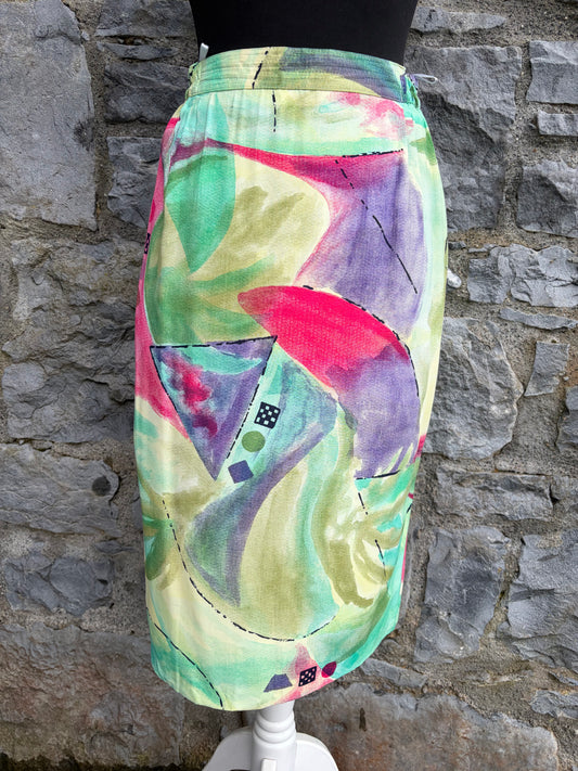 80s green abstract skirt uk 8