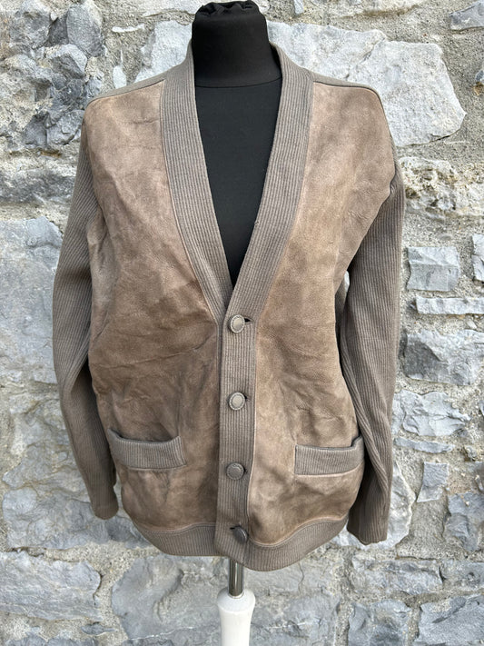 80s brown suede&knit cardigan Small