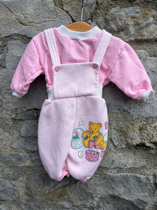 80s pink sweatshirt&dungarees 0-3m (56-62cm)