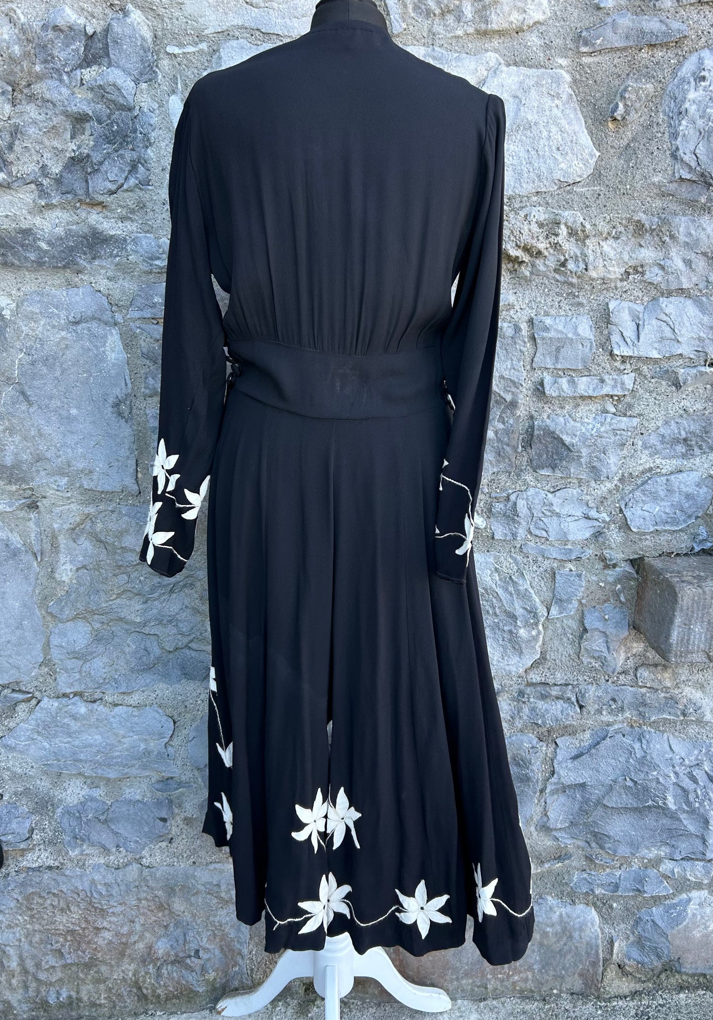 80s embroidered black dress uk 8