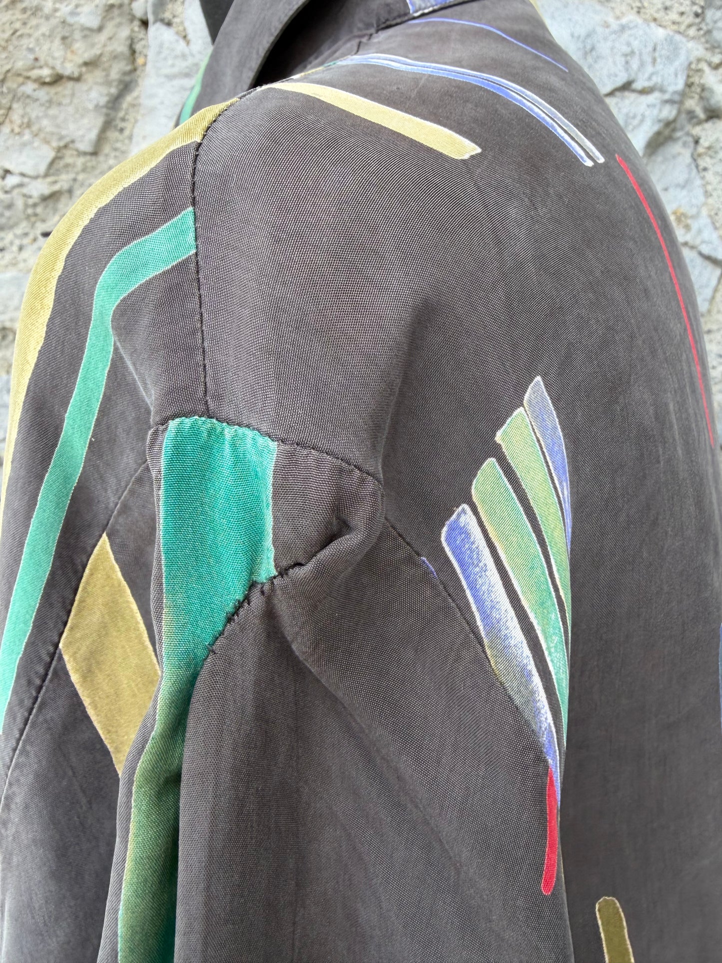 80s charcoal colourful vertical brushstroke shirt Medium