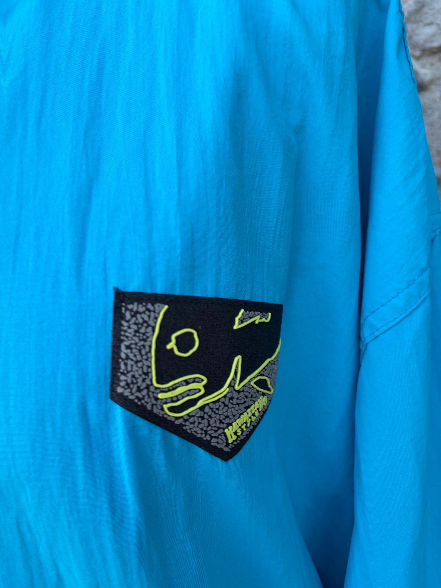 80s Hawaiian style blue jacket Small
