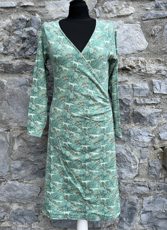 Green wolves&mushrooms dress uk 10