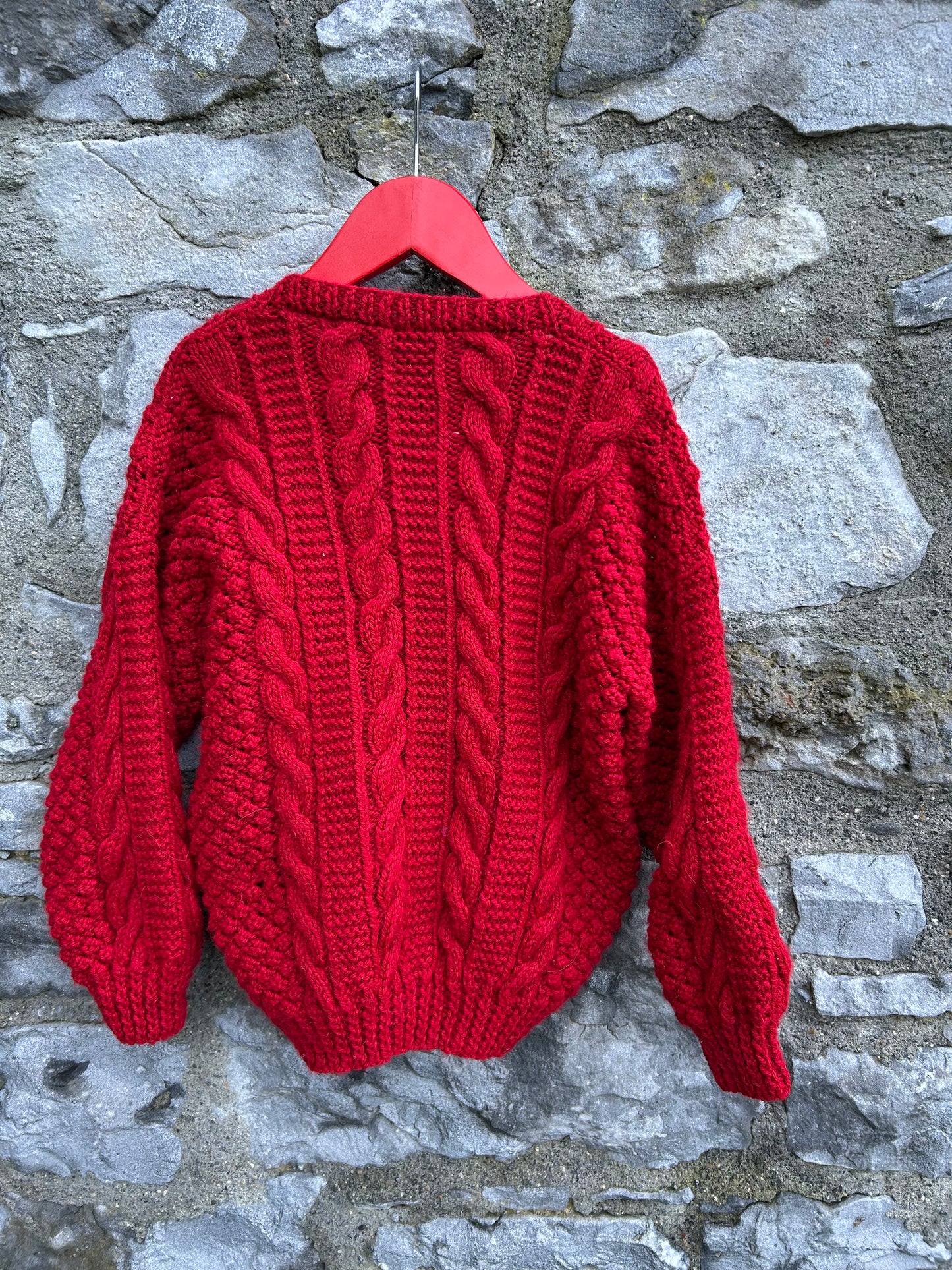 Dark red Aran style cardigan   5-6y (110-116cm)