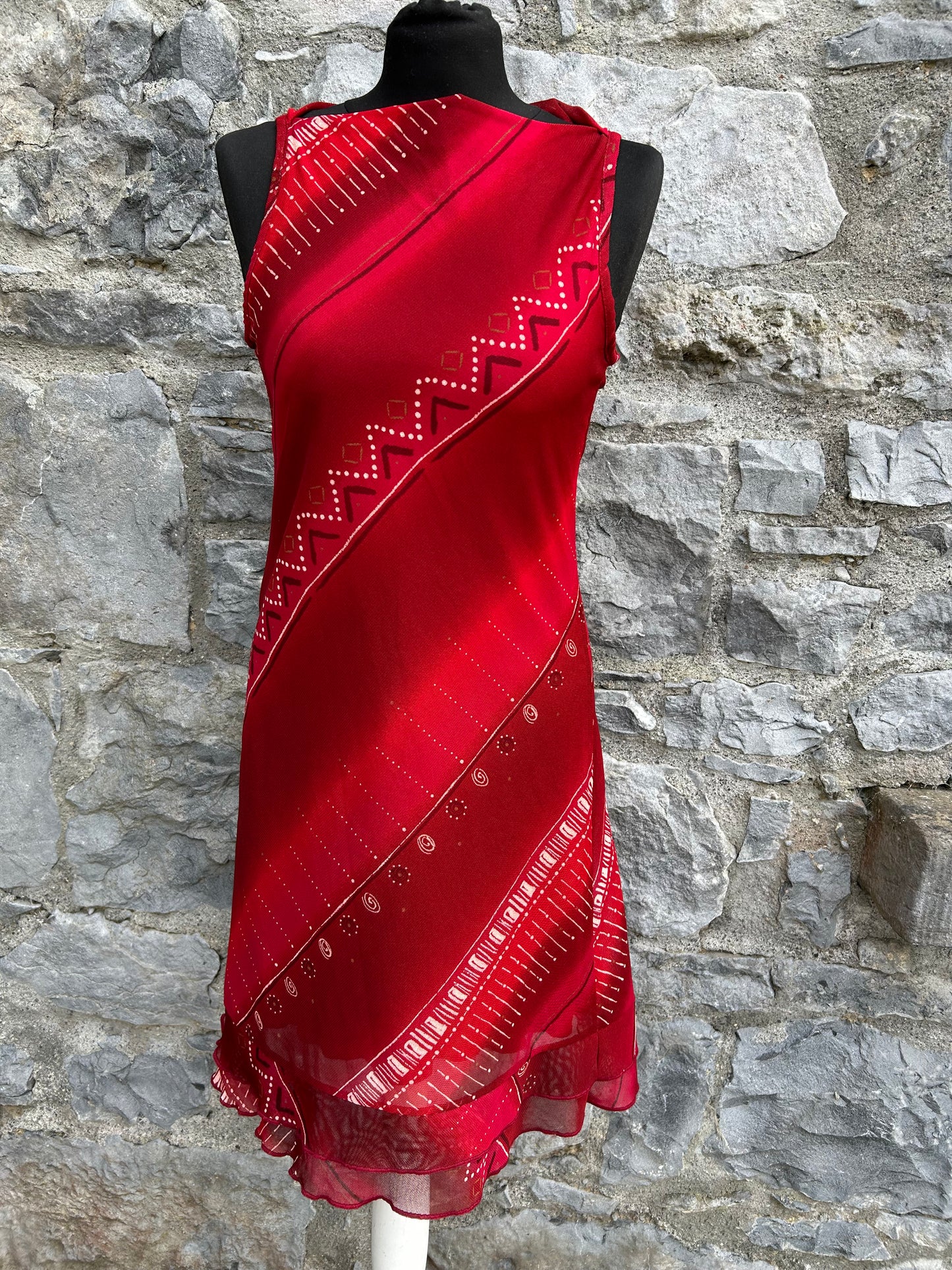 Y2K red stripy geometric dress uk 8