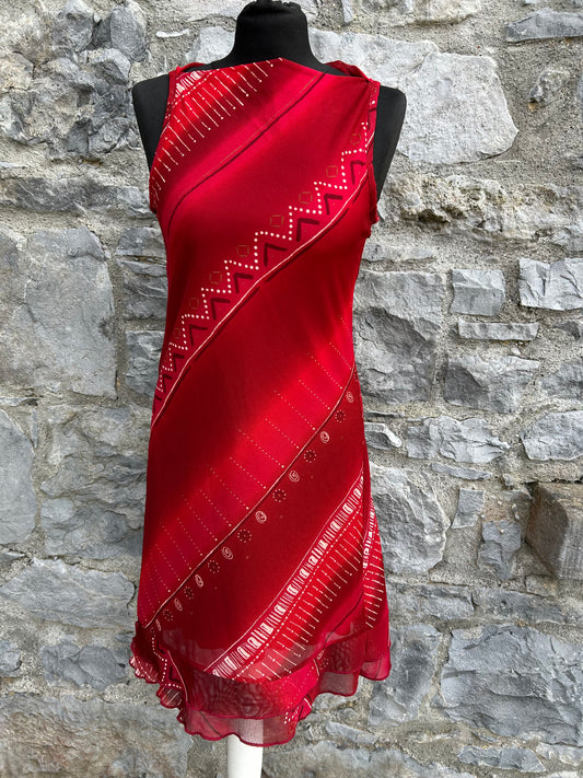 Y2K red stripy geometric dress uk 8