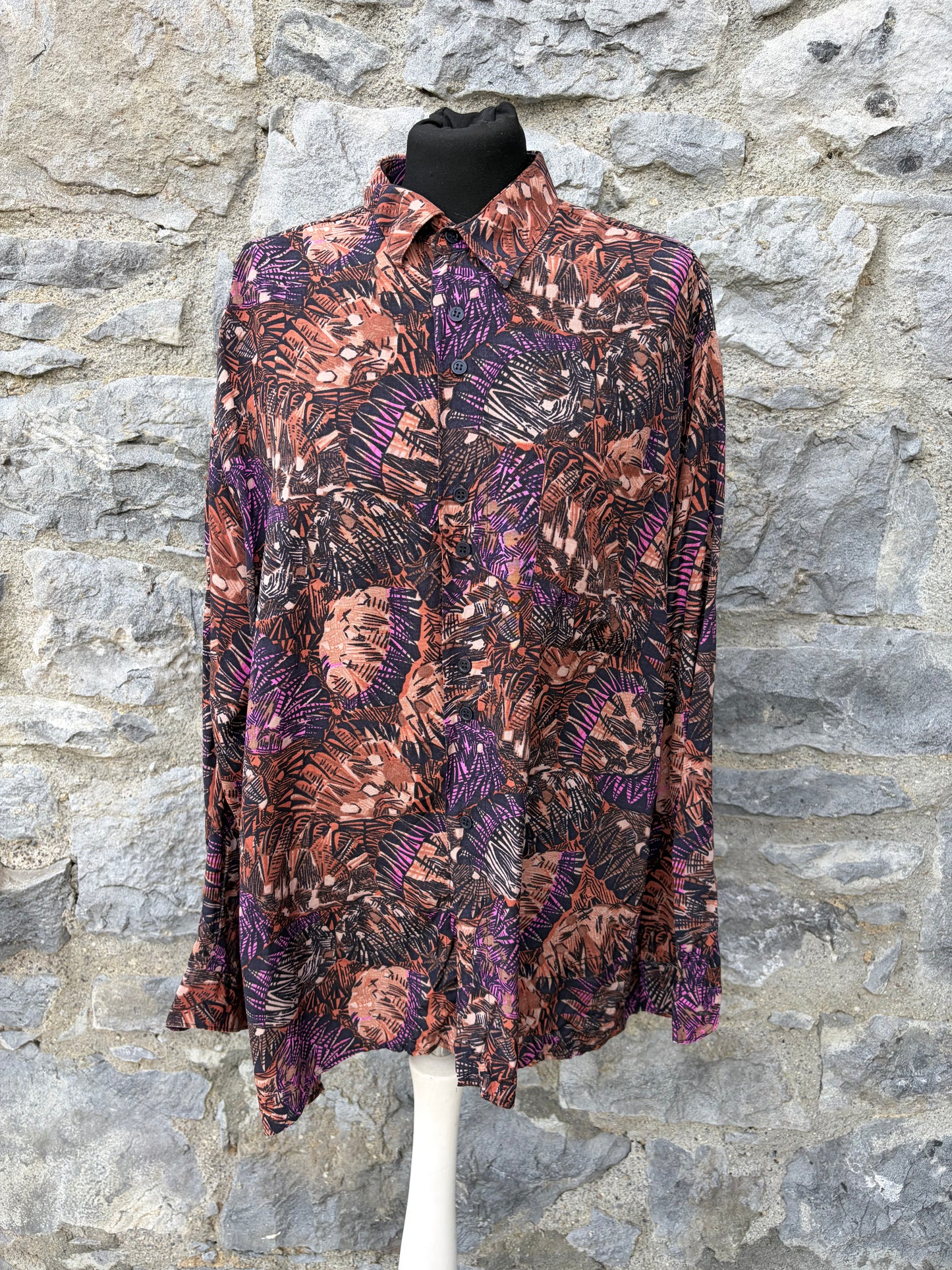 80s brown&purple floral shirt Medium