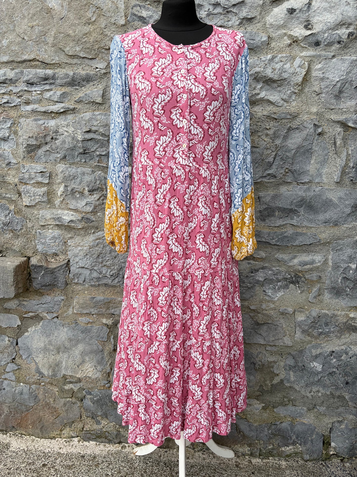 Elina Leaf Print Maxi Pink Multi Dress uk 6-8