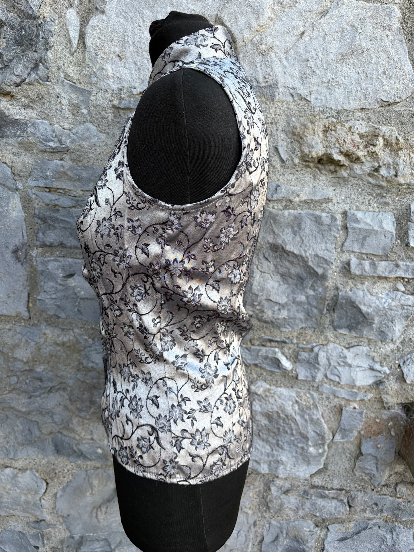 90s silver floral top uk 6