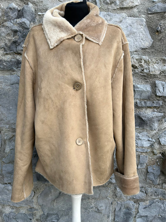 Y2K beige faux suede jacket uk 14-16