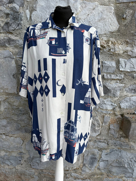 80s ships beige&navy shirt Large