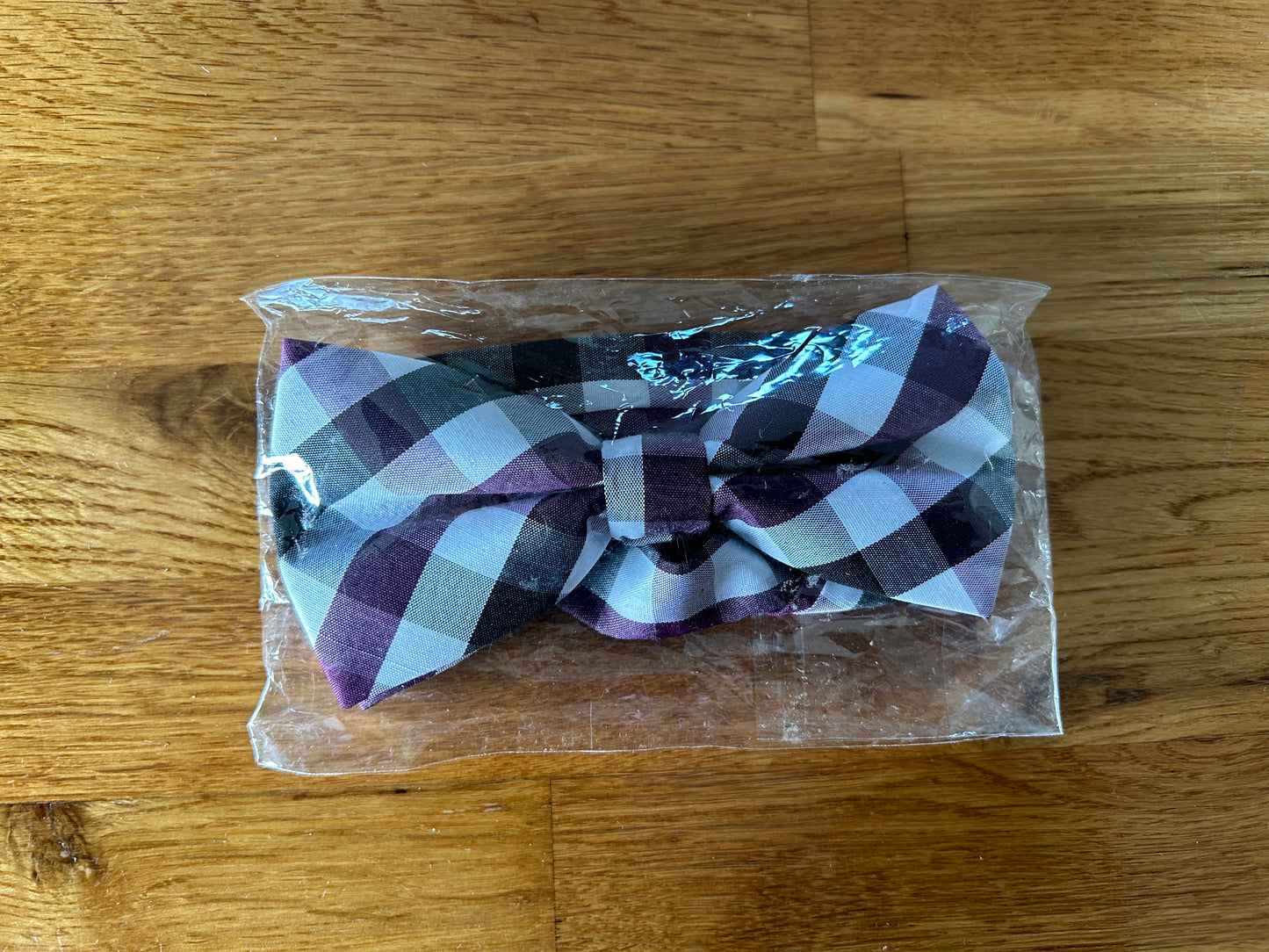 Purple white check bow tie