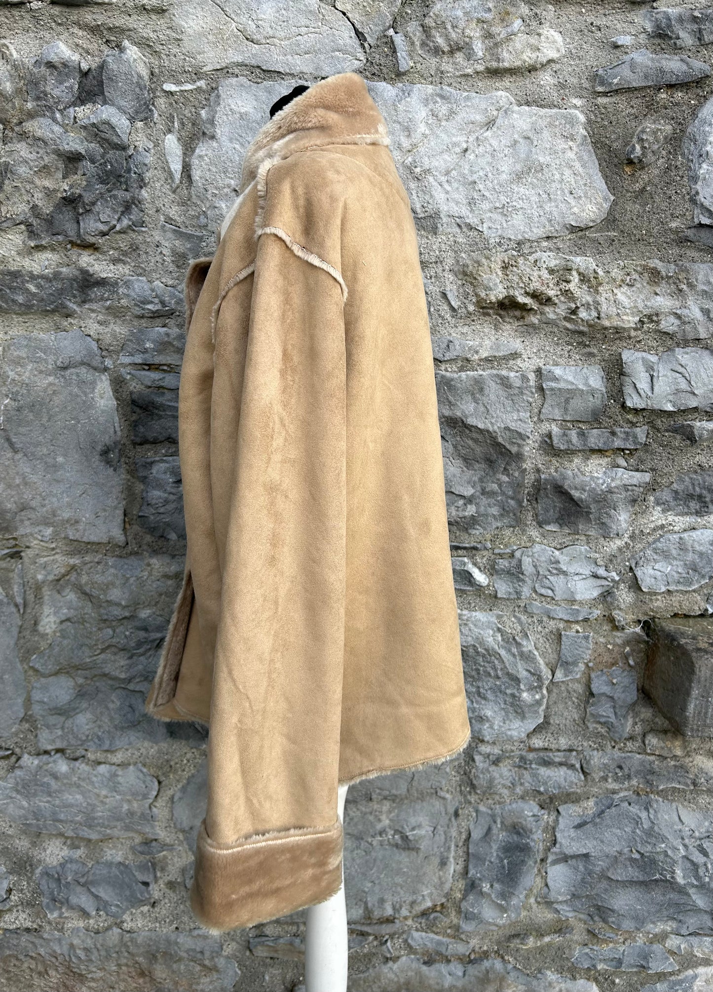 Y2K beige faux suede jacket uk 14-16