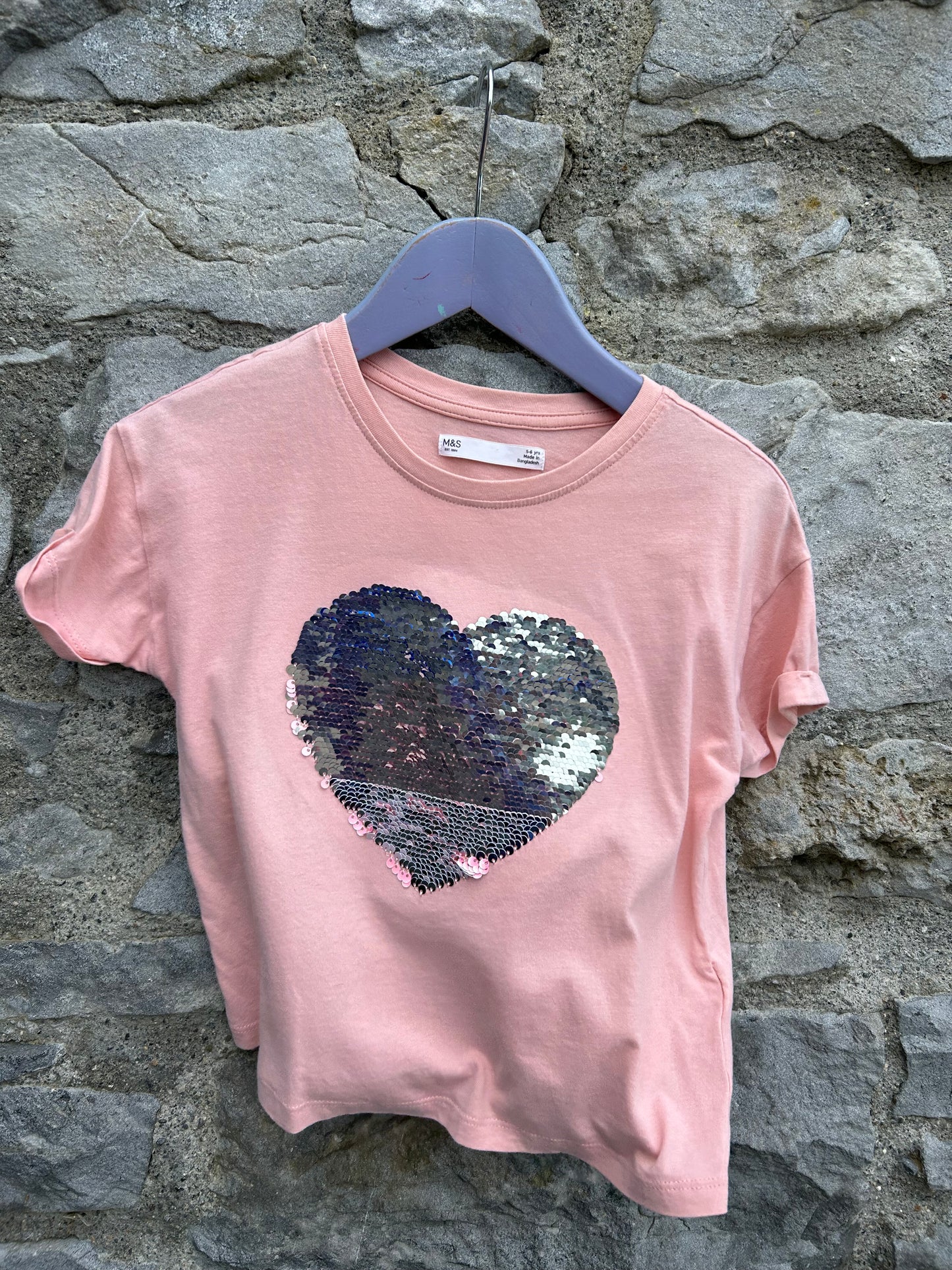 Peach sequin heart cropped T-shirt  5-6y (110-116cm)