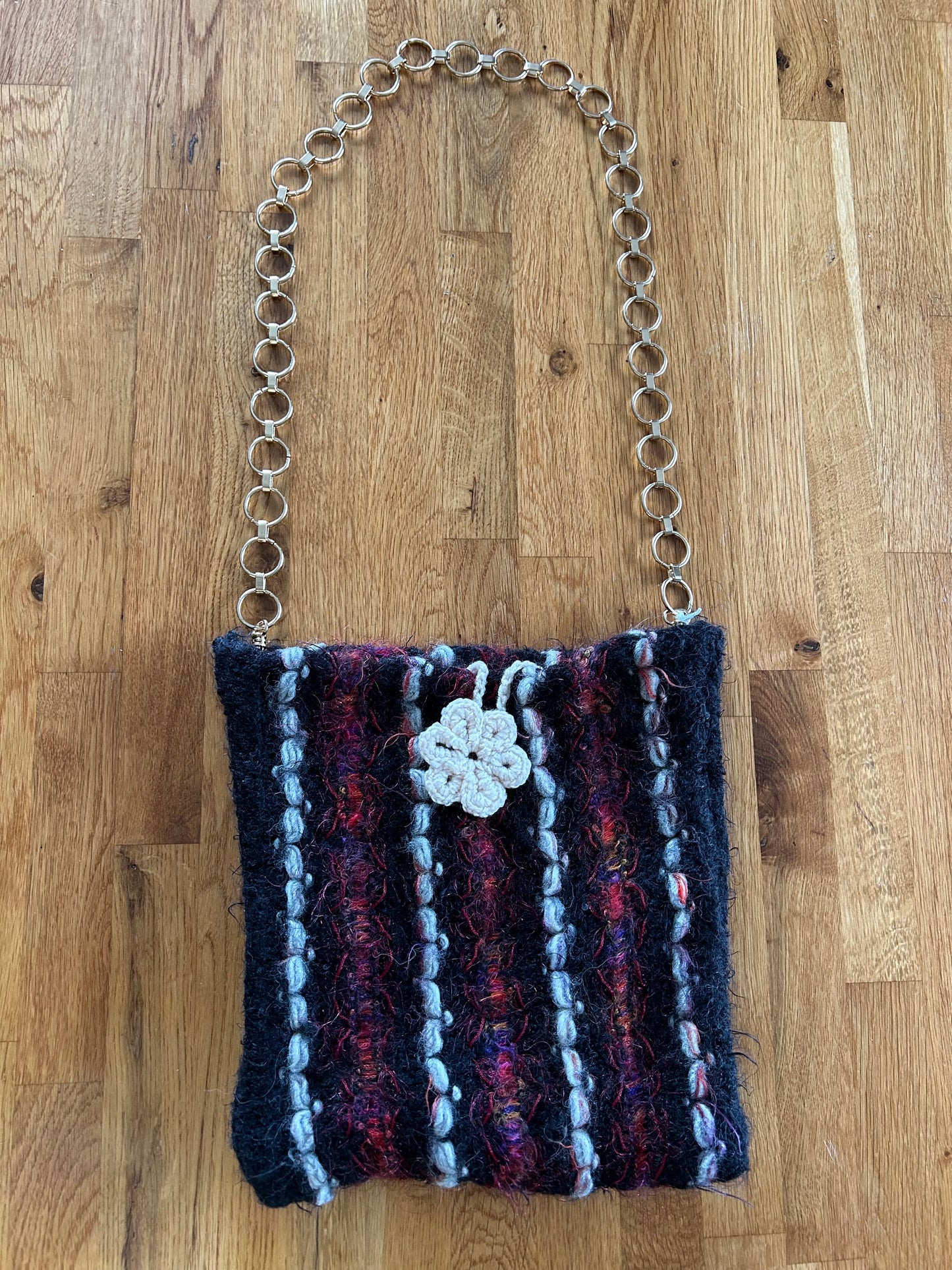 Handmade Black stripy shoulder bag
