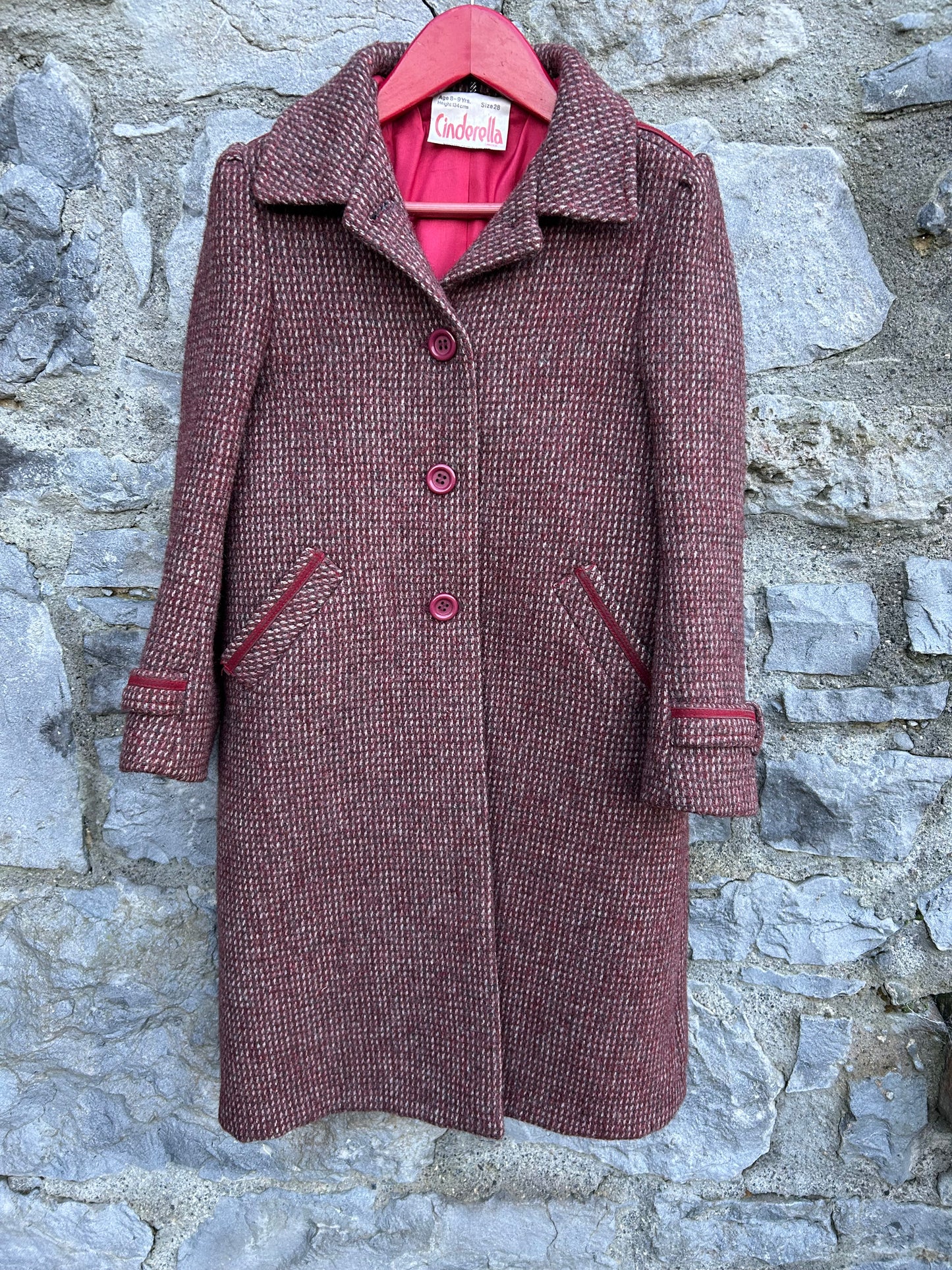 70s maroon melange woolly coat  8y (128cm)