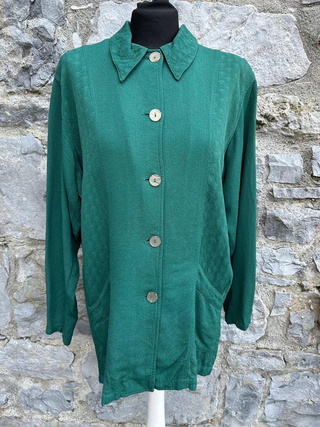 80s green textured long shirt  uk 14-16