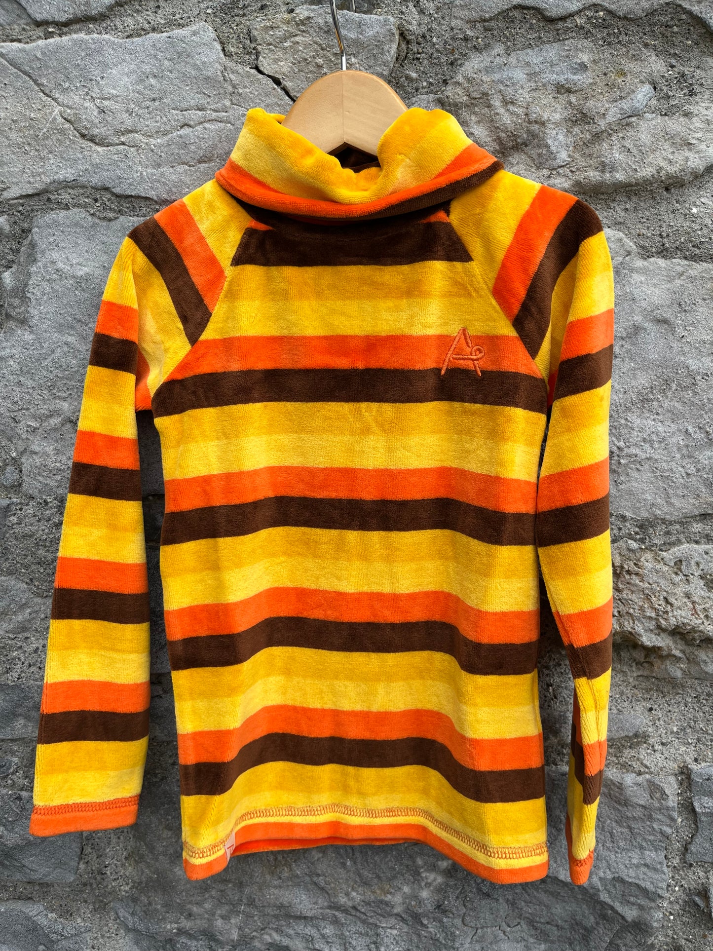 Orange&yellow stripes velour highneck top  4y (104cm)