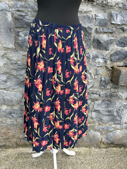 90s floral navy pleated skirt uk 12-14