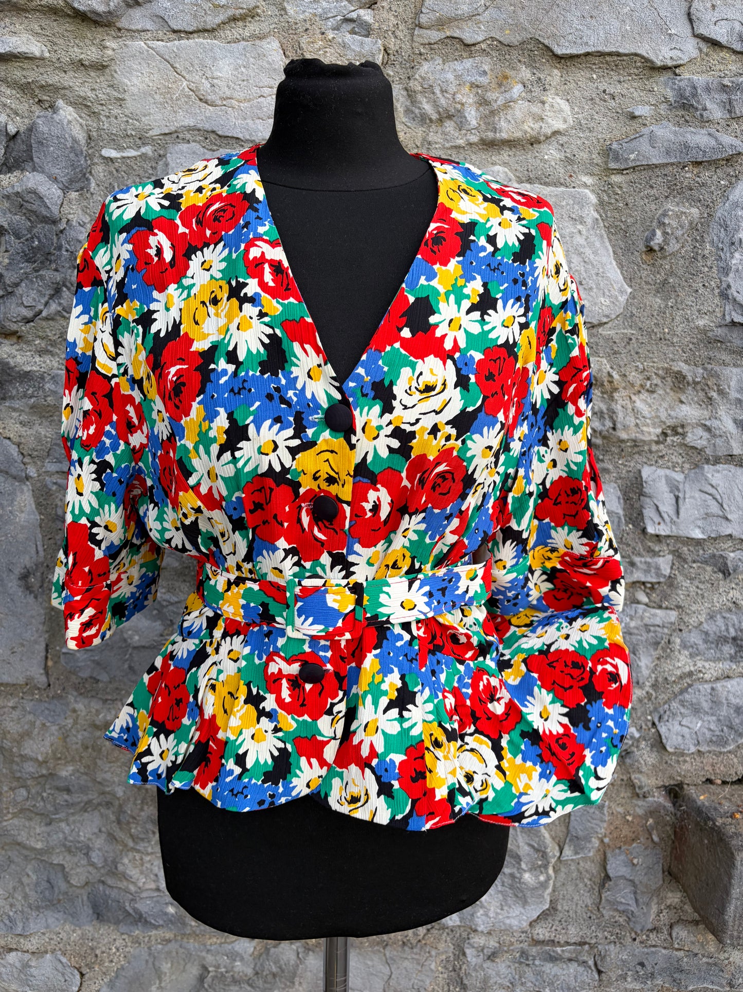 80s colourful flowers blouse uk 12
