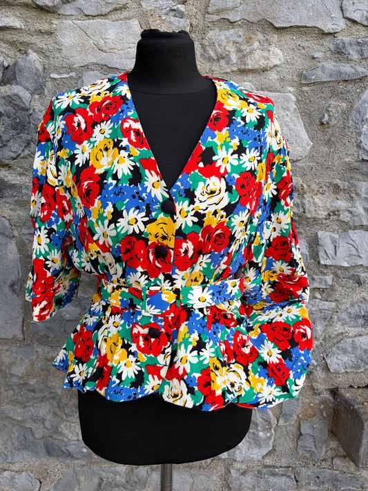 80s colourful flowers blouse uk 12