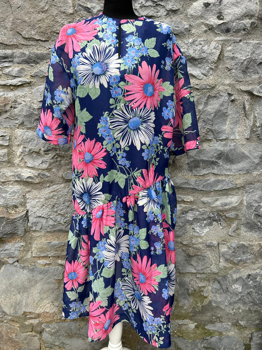 80s sheer flowers navy dress uk 14