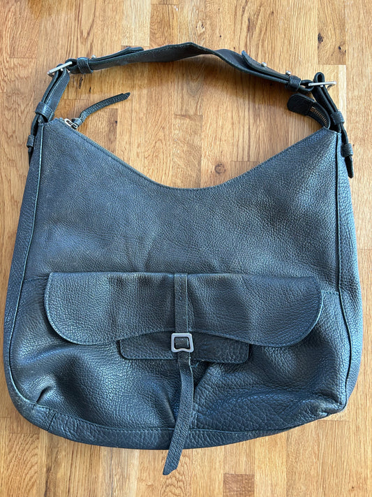 Grey leather handbag