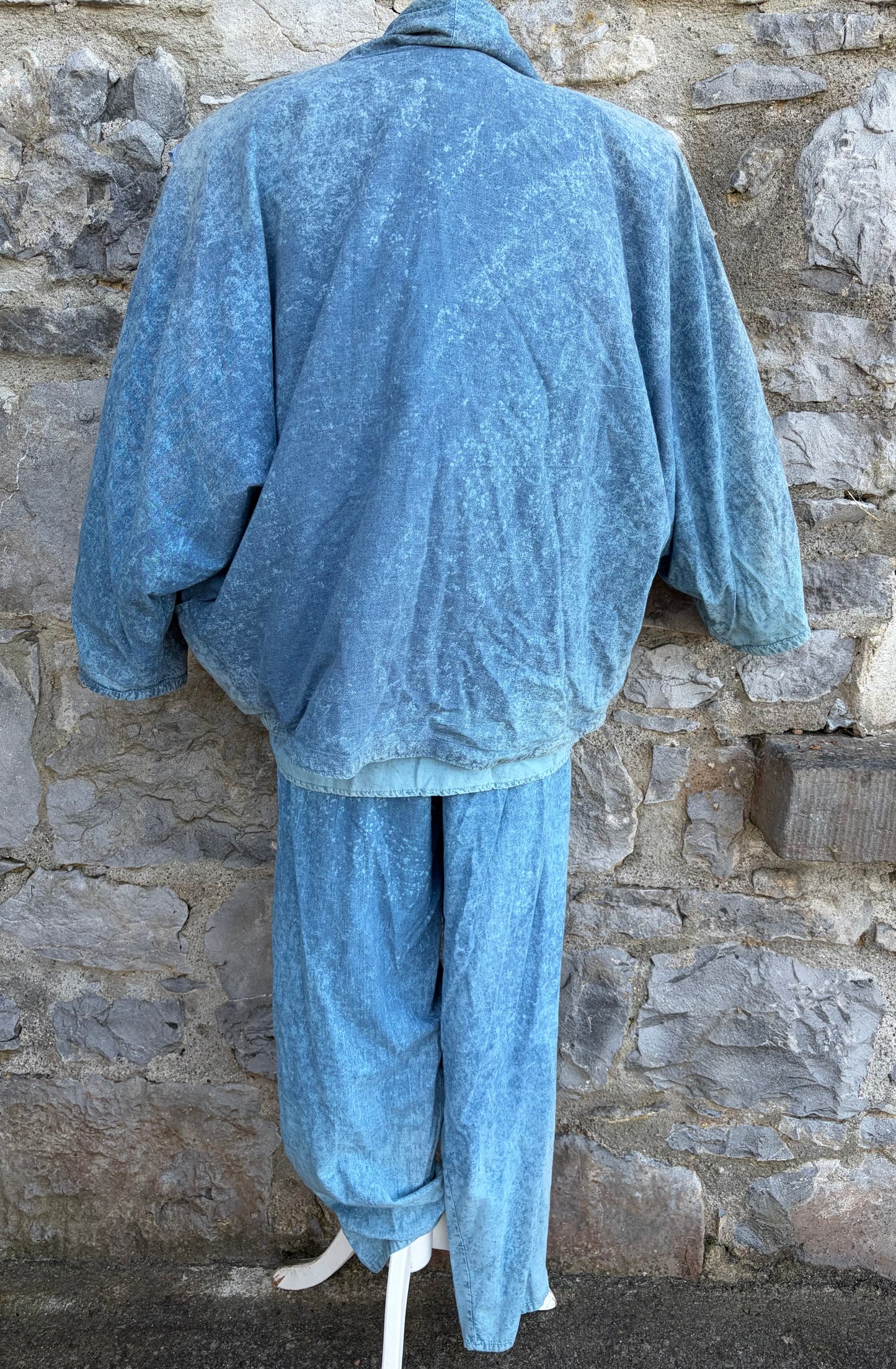 90s blue 3 piece acid wash&lace suit uk 12