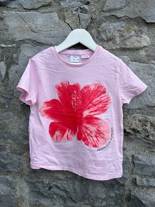 Pink hibiscus T-shirt  8y (128cm)