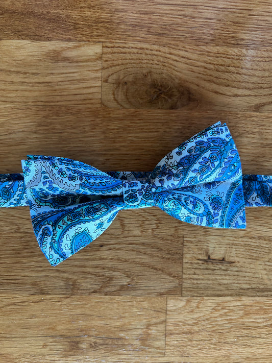 Blue paisley bow tie