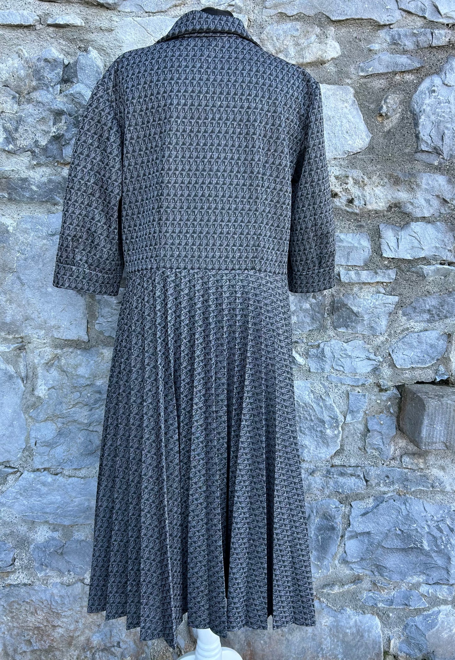 80s grey patterned dress uk 12