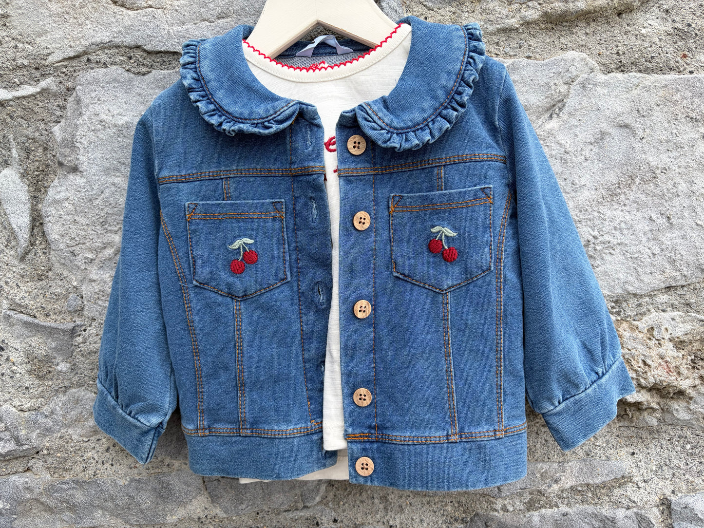 Cherry top&denim jacket  6-9m (68-74cm)