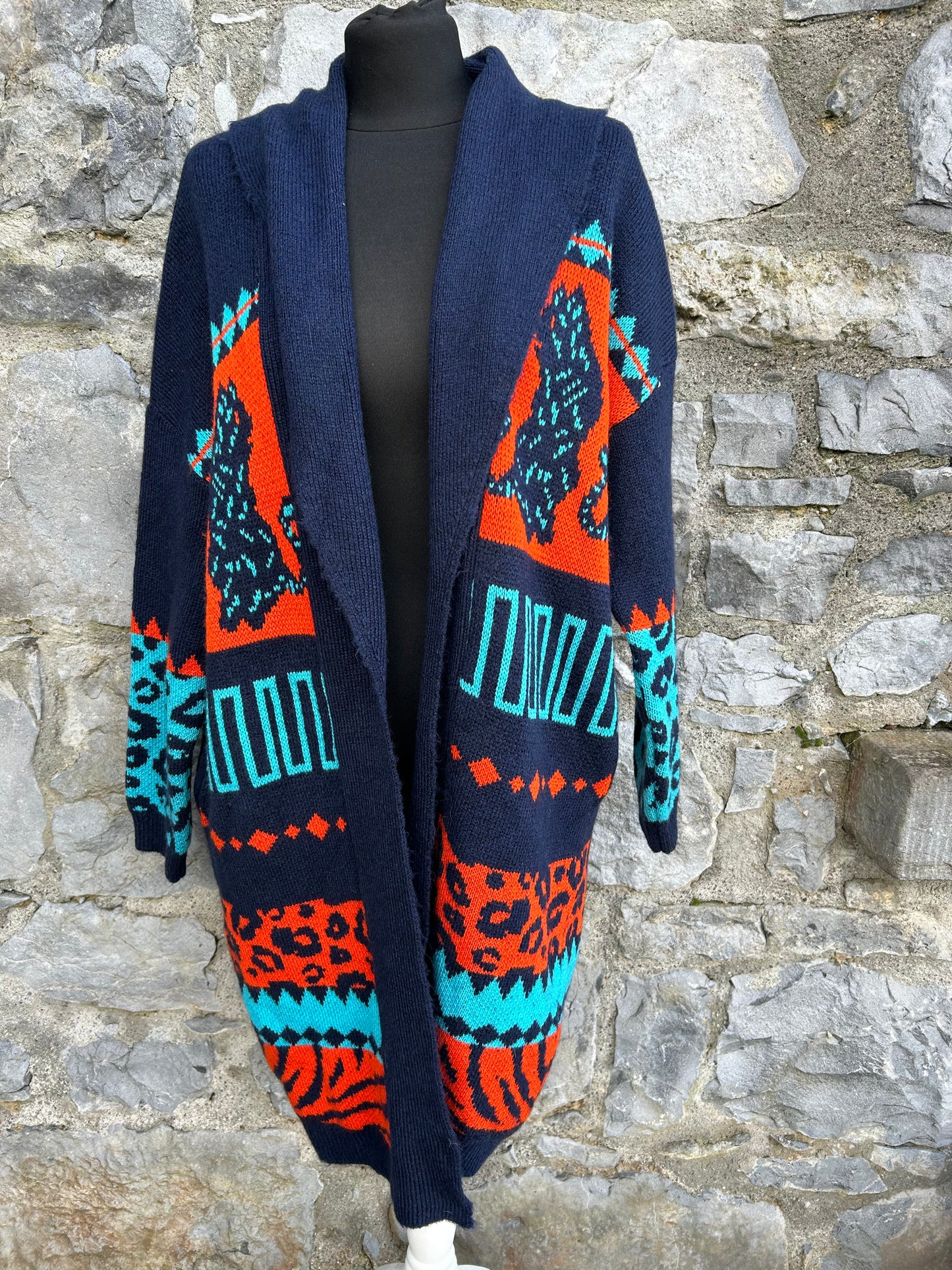 Orange&teal tiger print long cardigan uk 12-14