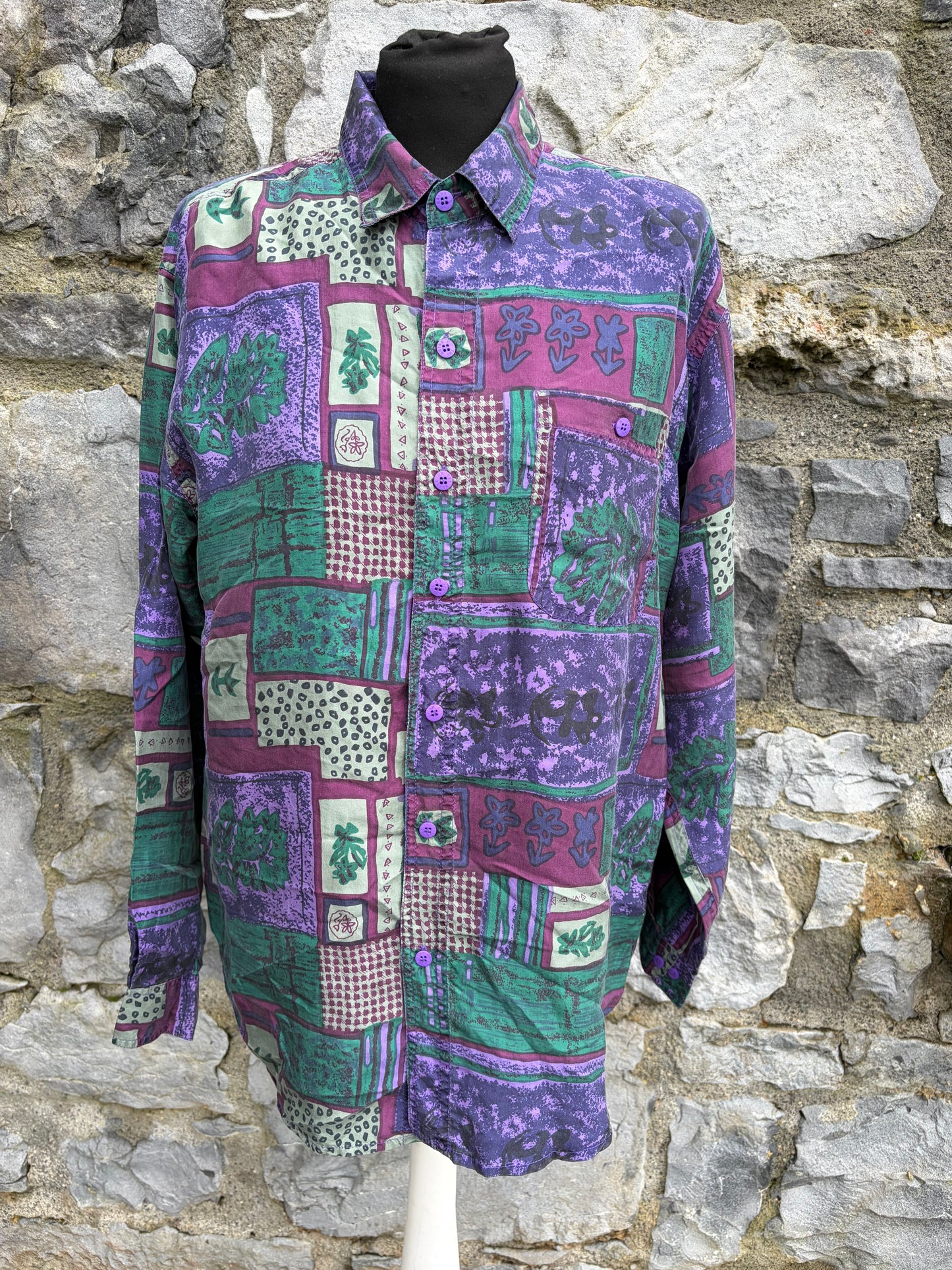 80s purple patchwork shirt Medium