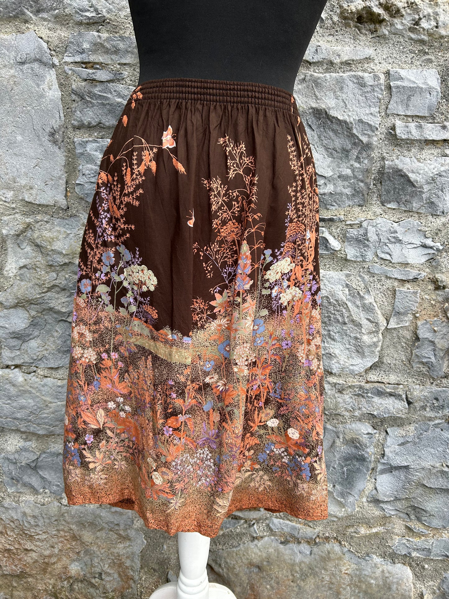 80s floral brown skirt uk 14-16