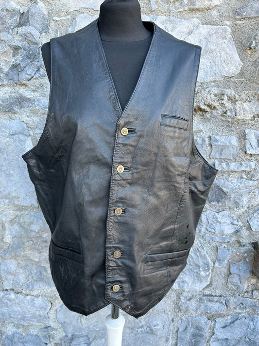 90s black leather waistcoat XL