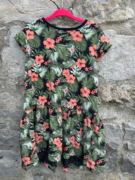 Tropical flowers black dress 6y (116cm)