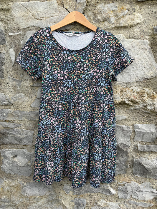 Pink&blue flowers dress  7-8y (122-128cm)