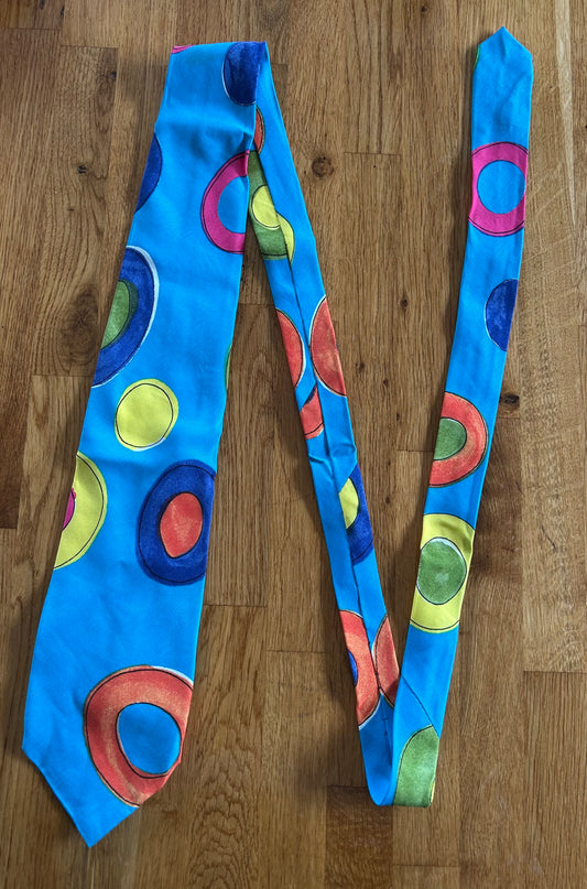 Blue and colourful circle tie
