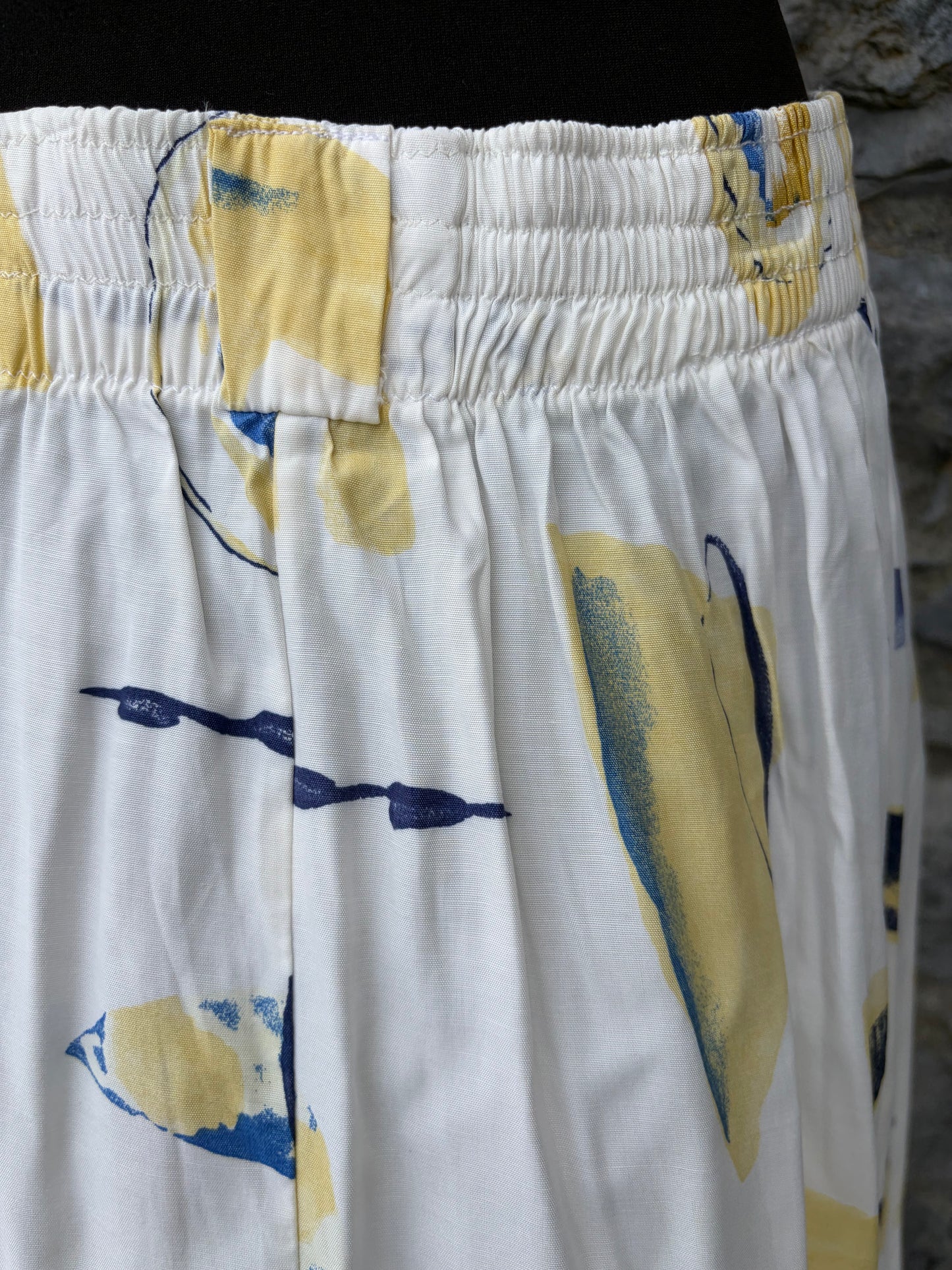 80s white&yellow abstract skirt uk 12-14