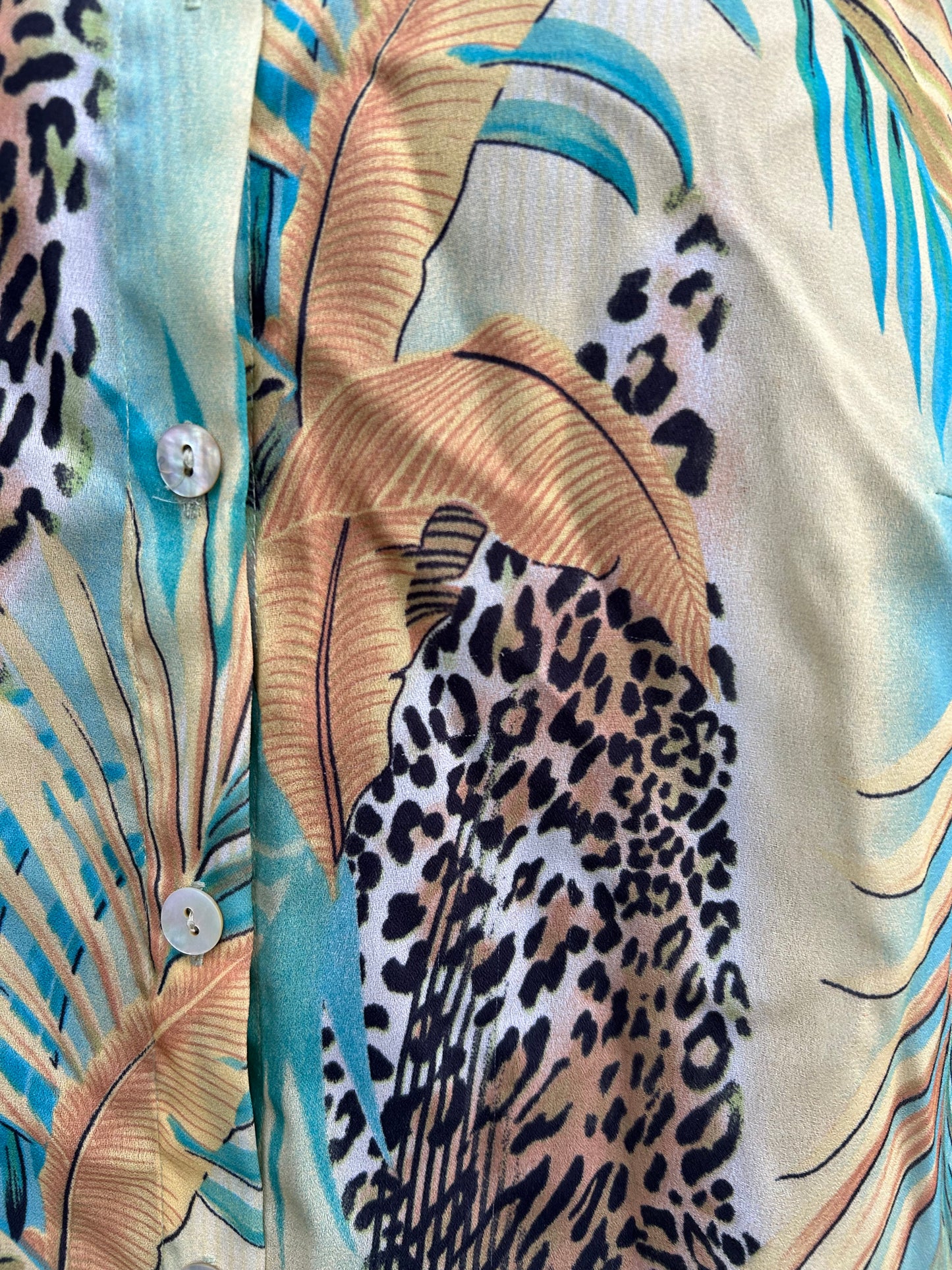 90s animal print &palm leaves shirt uk 16