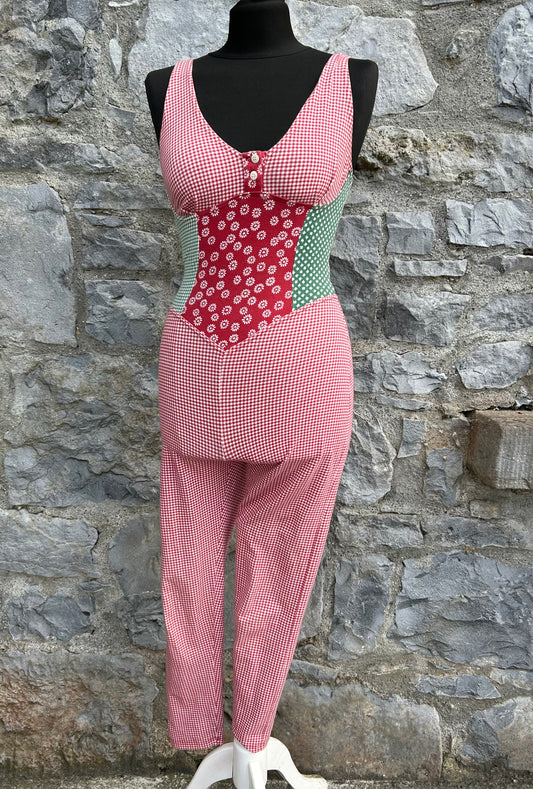 90s red check jumpsuit uk 8