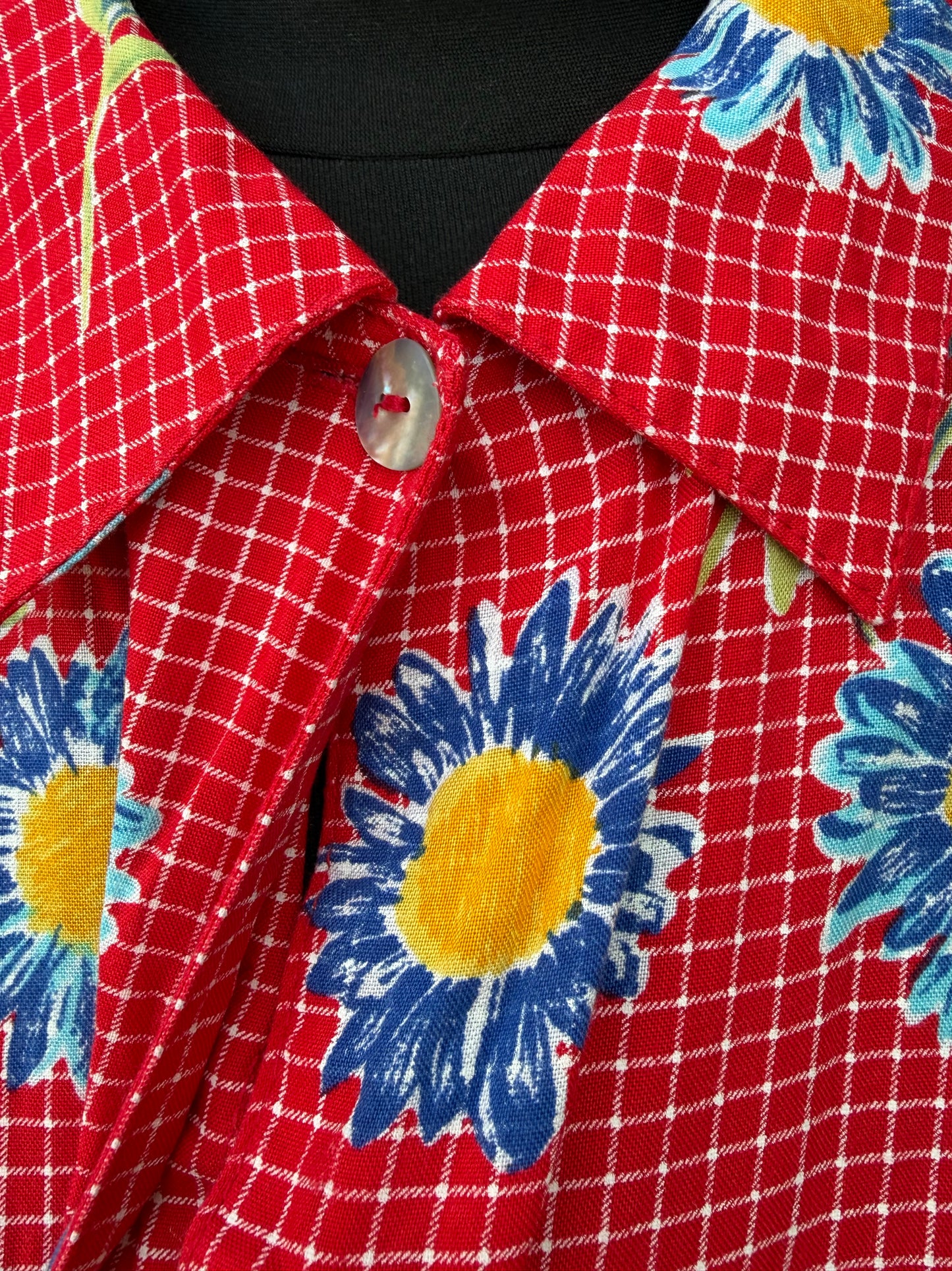 90s red check floral shirt uk 14