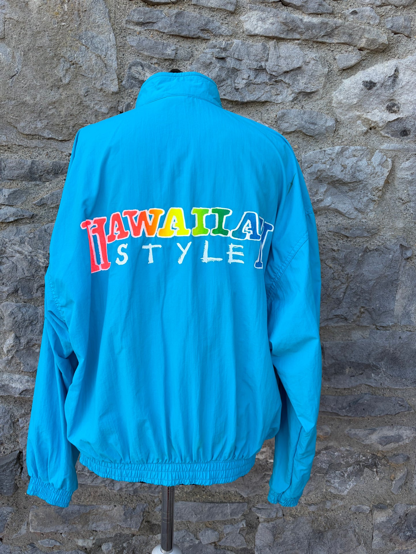 80s Hawaiian style blue jacket Small