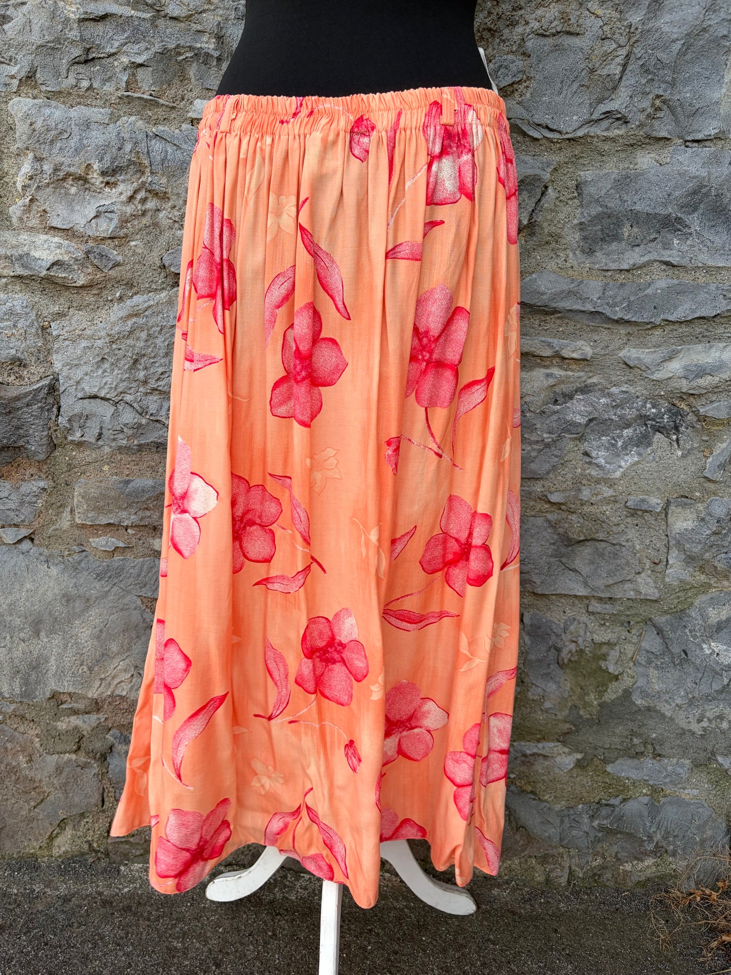 80s orange flowers skirt uk 12-14v
