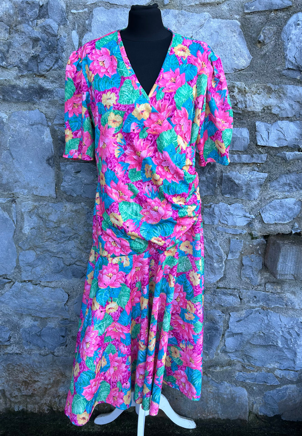 80s pink floral dress uk 14-16
