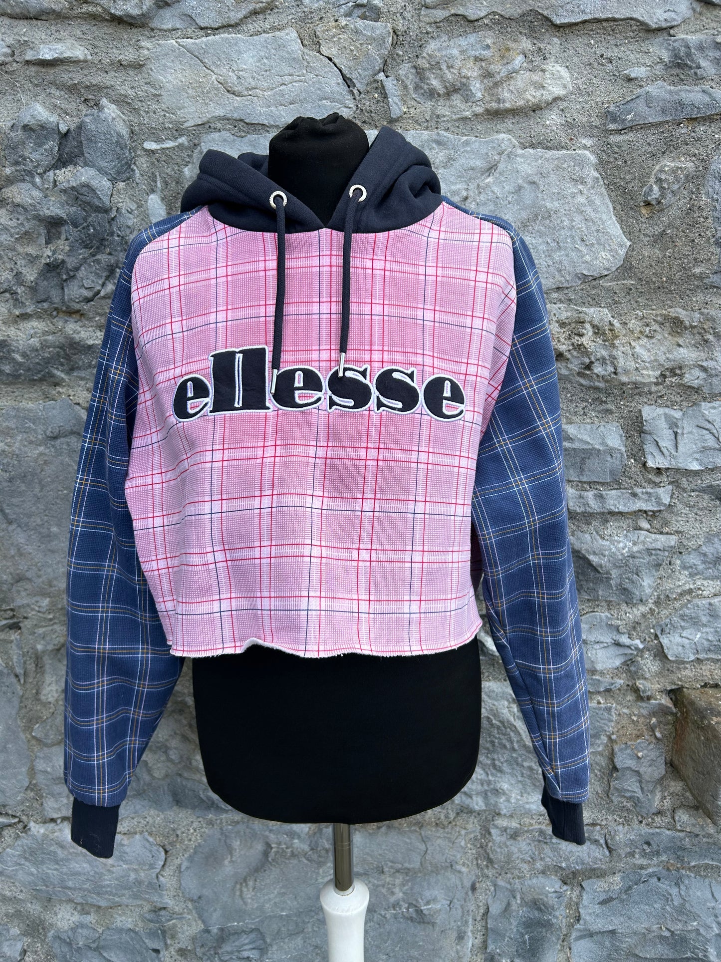Pink&navy check cropped hoodie uk 8-10